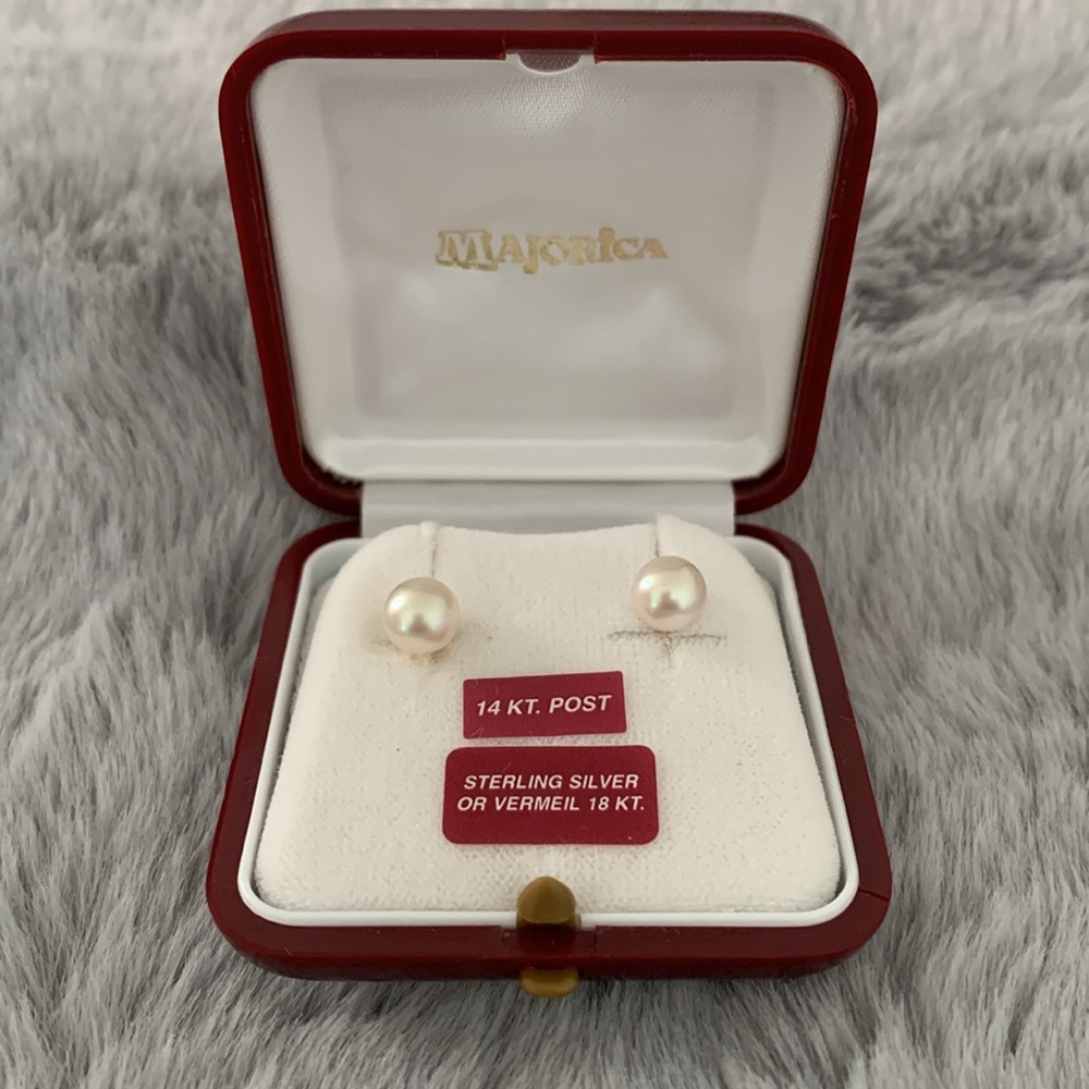 Majorica 14 KT Sterling Silver or Vermil 18 KT Pearl Earrings